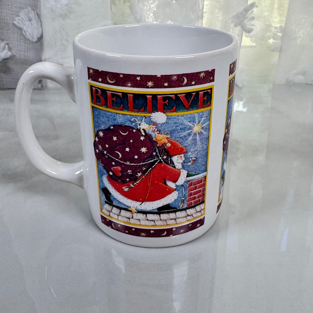 1993 Mary Engelbreit Santa Claus Believe Coffee Mug Christmas Holiday ME INK